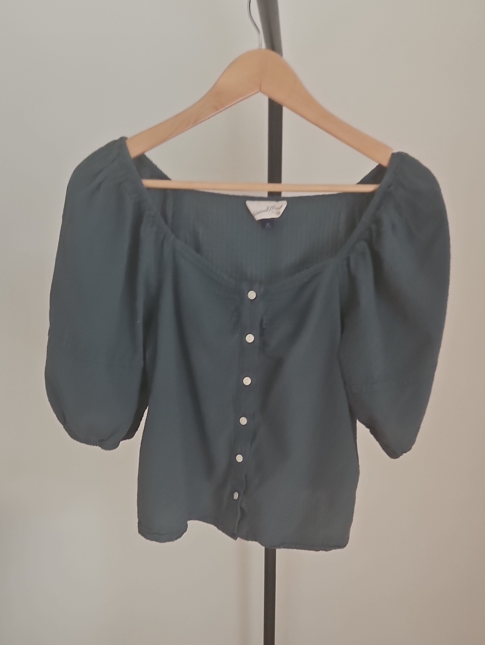 Universal Thread Dark Teal Puff-Sleeve Button Down Top